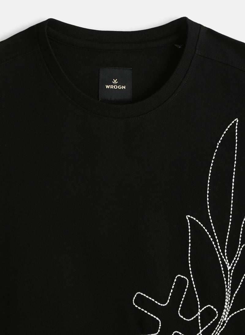 Wrogn Embroidered Oversized T-Shirt | Black - Image 3